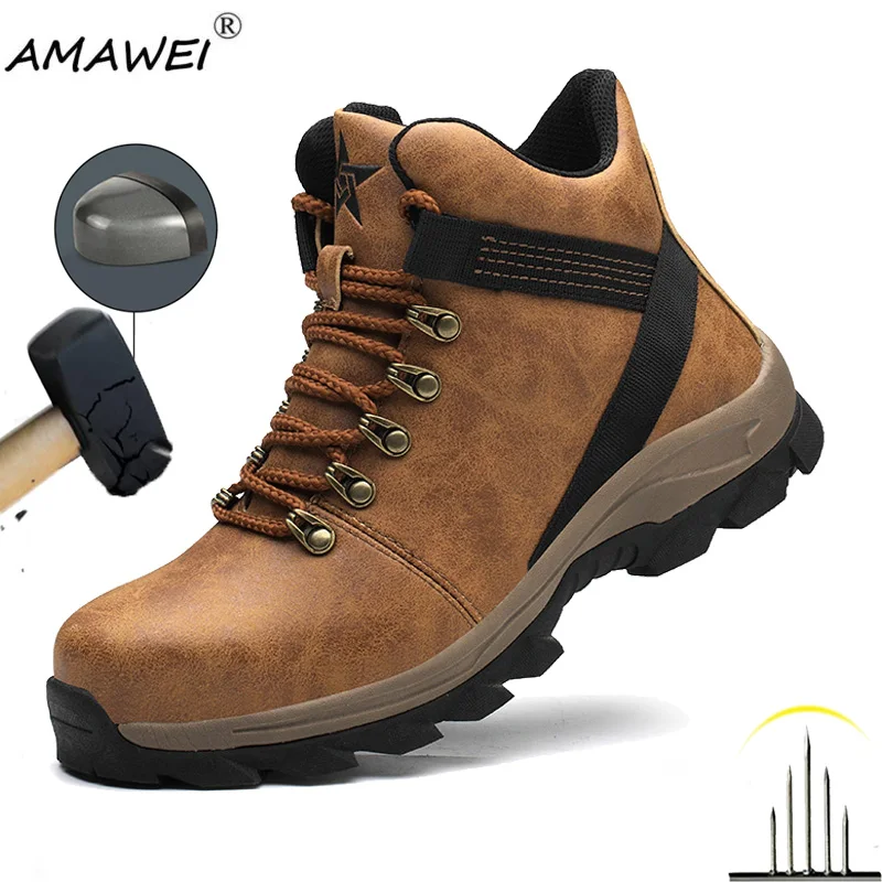 

AMAWEI Indestructible Safety Shoes waterproof Men Anti-smashing Steel Toe Work Boots Sneakers Male Puncture Proof Safety Shoes