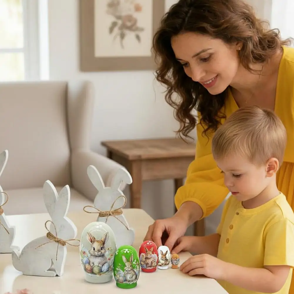 

Wooden Nesting Dolls, 5-Piece Hand-Painted Russian Style Spring Rabbit Figurine for Dining Table Holiday Home N5J7