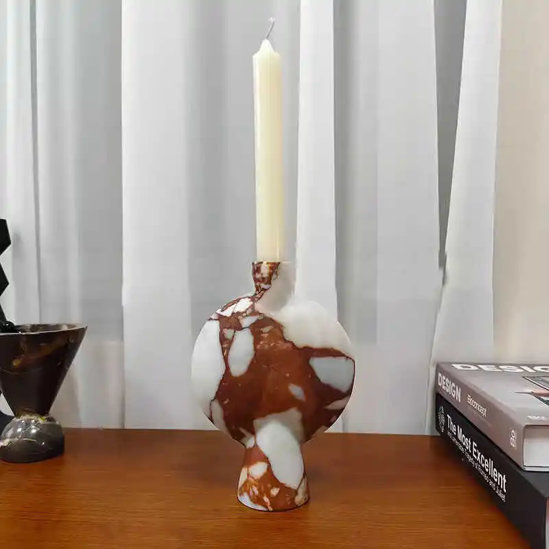 Middle-aged silent wind natural marble candlestick designer sample room villa restaurant desktop atmosphere decoration