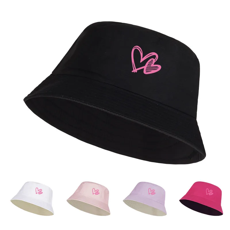 Women's Solid Color Pink Heart Pattern Bucket Hat Casual Sun Hat for Daily Travel Weekend Gathering Valentine's Day