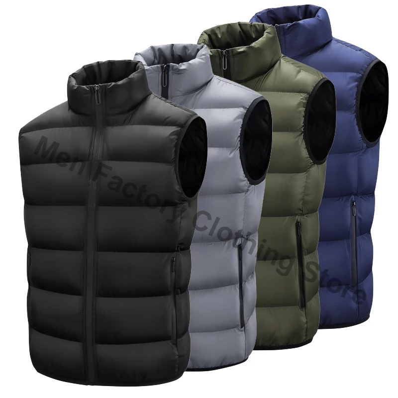 

6XL New Men Down Cotton Vest Sleeveless Zipper Pockets Autumn Winter Collar Slim Men's Cotton Vest Sports and Leisure Shoulders