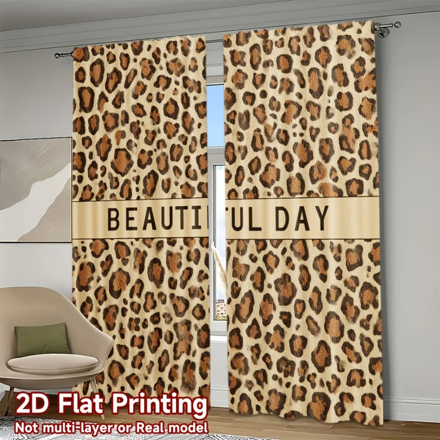2PCS Digital Printed Curtains, Cool Leopard Print Pattern, Artistic Pattern Window Drapes for Living Room Bedroom Decor
