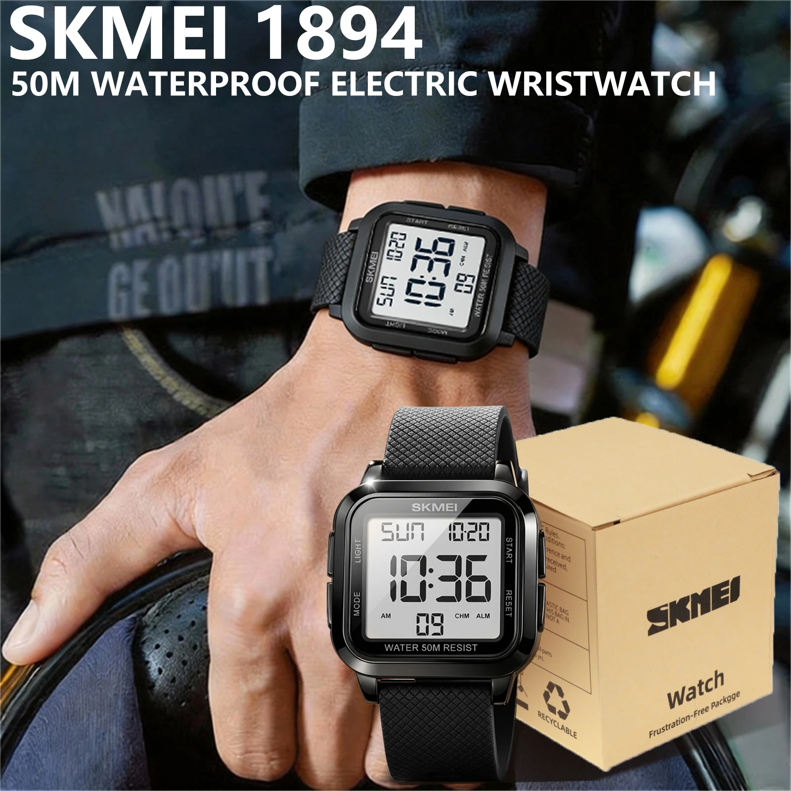 

SKMEI 1894 Military Digital Wristwatch With Box Male Fashion Sport Watch Clock Alarm Stopwatch Casual Timer Countdown Outfit