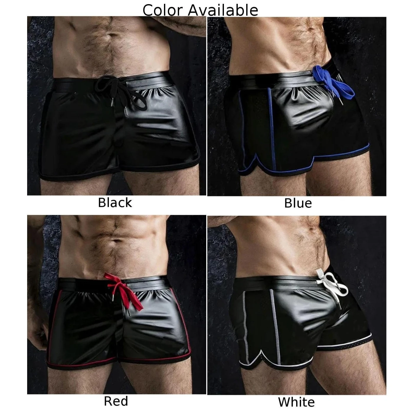 Trousers Shorts Boxer Trunks Clubwear Motorcycle PU Leather Punk Sleepwear Slim Solid Color Swimwear Men Fashion