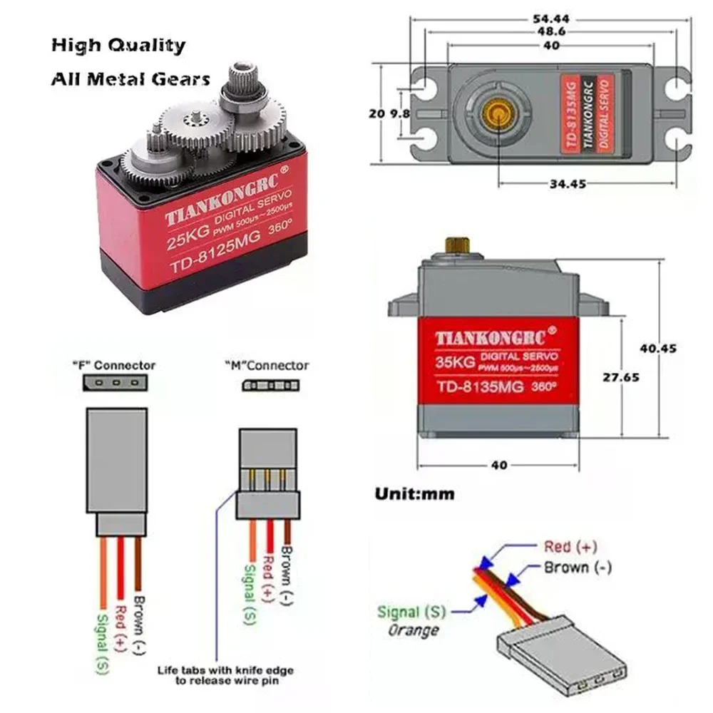 Engranaje metálico servo digital de 25 kg |   360 ° /270 ° /180 °   Motor impermeable de alto par para RC, coche, barco, Robot, brazo, Control PWM DIY