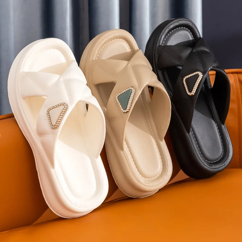 Womens Platform Flat Slide Sandals Sparkly Square Buckle Double Strap Summer Outdoor Beach Shoes