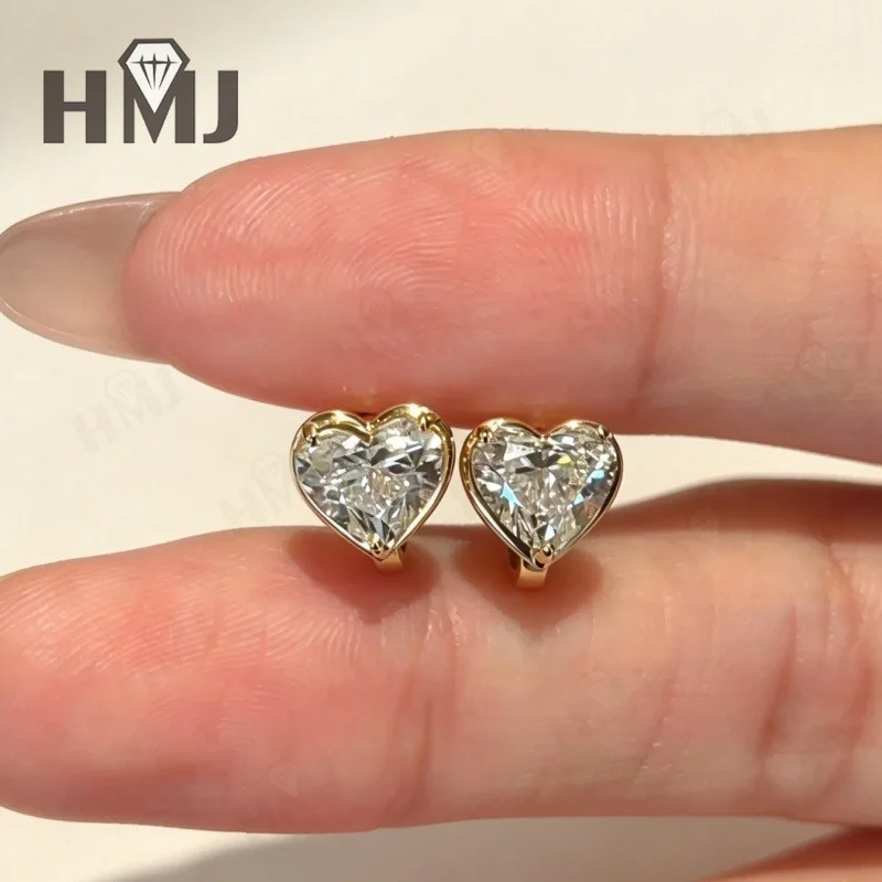 2ct Lab Grown Diamond Hoop Earrings Heart Cut DEF VS 18K Gold Sweet Simple Charms Wedding Anniversary Premium Jewelry Gifts