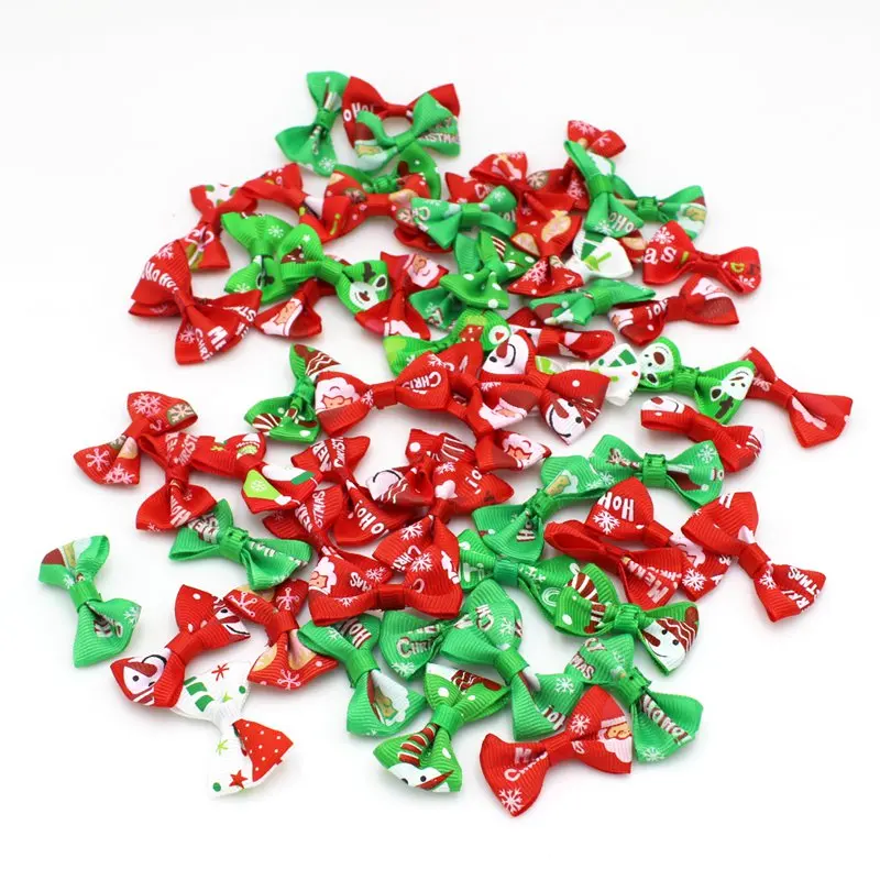 50pcs Random Mixed Christmas bow Applique for DIY Craft Christmas decoration Bow Tie Decoration 3.5x2.5cm