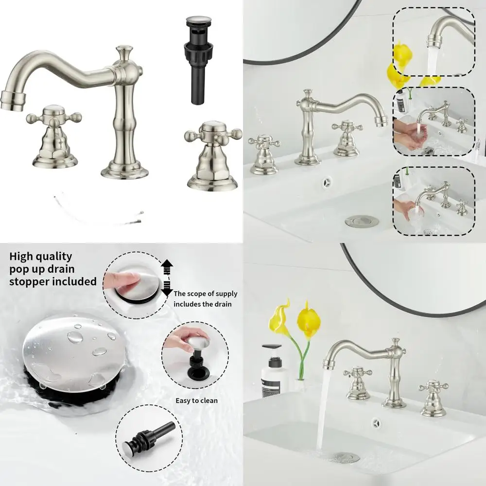 

Brushed Nickel Widespread 2-Handle 3-Hole Bathroom Sink Faucet with Pop-Up Drain