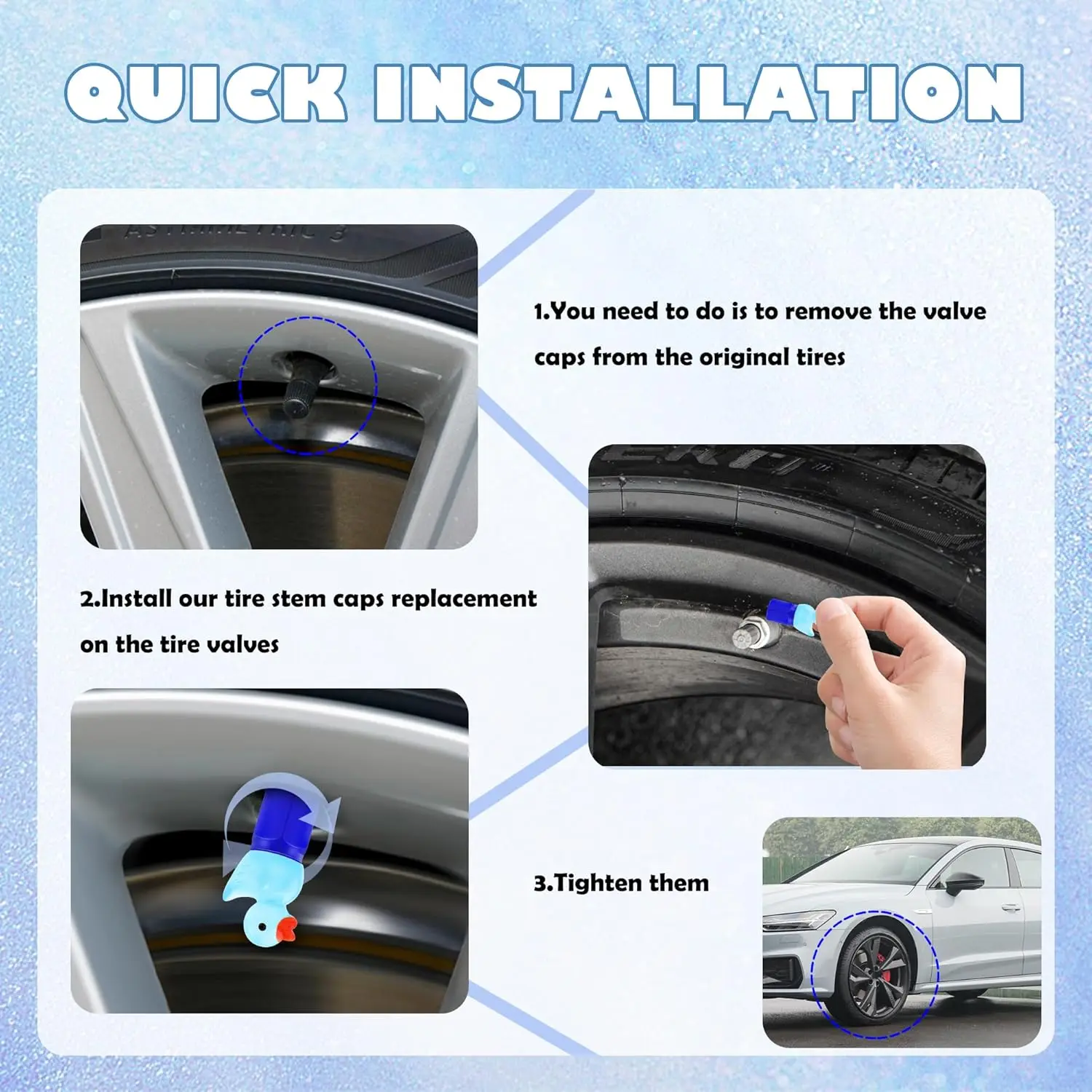 4PCS Auto Tire Valve Stem Caps,Glow in The Dark Cute Duck Valve Caps for Car Tires,Universal Car Tire Air Cap view 6