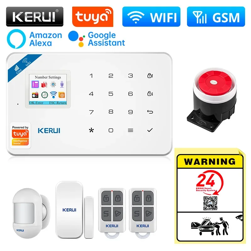 WiFi GSM Sistema de Alarme Kit para Casa Sensor de Movimento, Porta Sensor Sounder, Tuya Smart APP, Navio para ES, MX, RU KERUI, W181