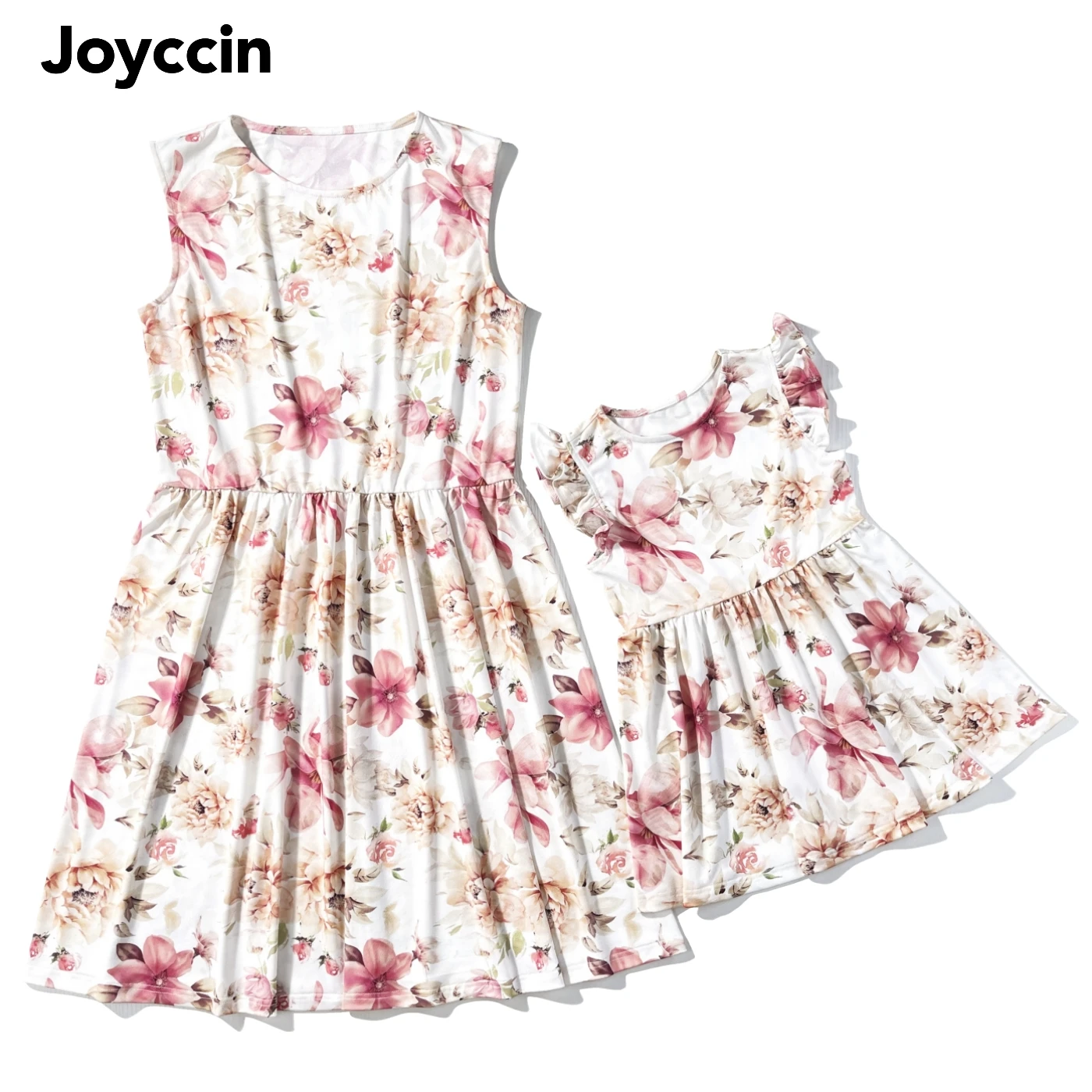 Joyccin Vintage Casual Chic Printed Elastic High Waist Slim Sleeveless Vestido Mother Daughter Dress Kids Clothe Princess Dress