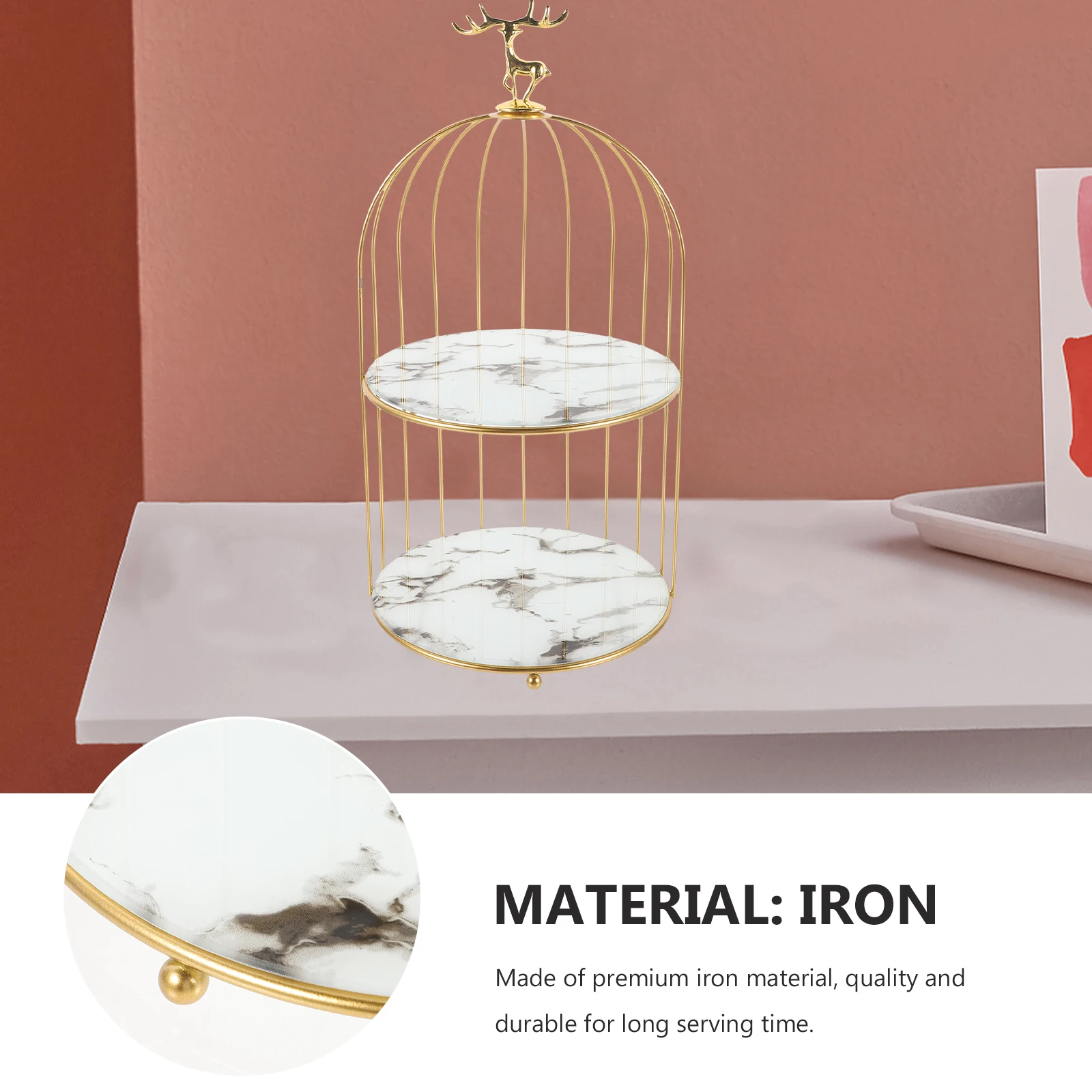 

Deer Head Display Stand Bird Cage Storage Rack Organizer Perfume Double Layer Makeup Birdcage Iron