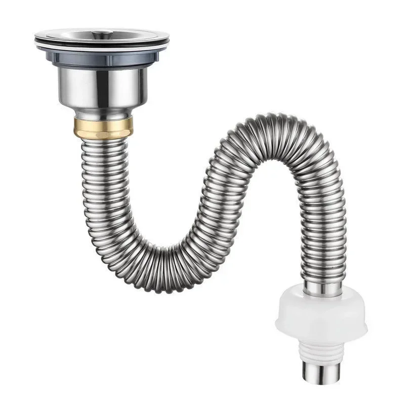 Single Slot Drainage Kit Kitchen Stainless Steel Drainage Pipe Sink Stainless Steel Drainage Pipe with Overflow Pipe Kit