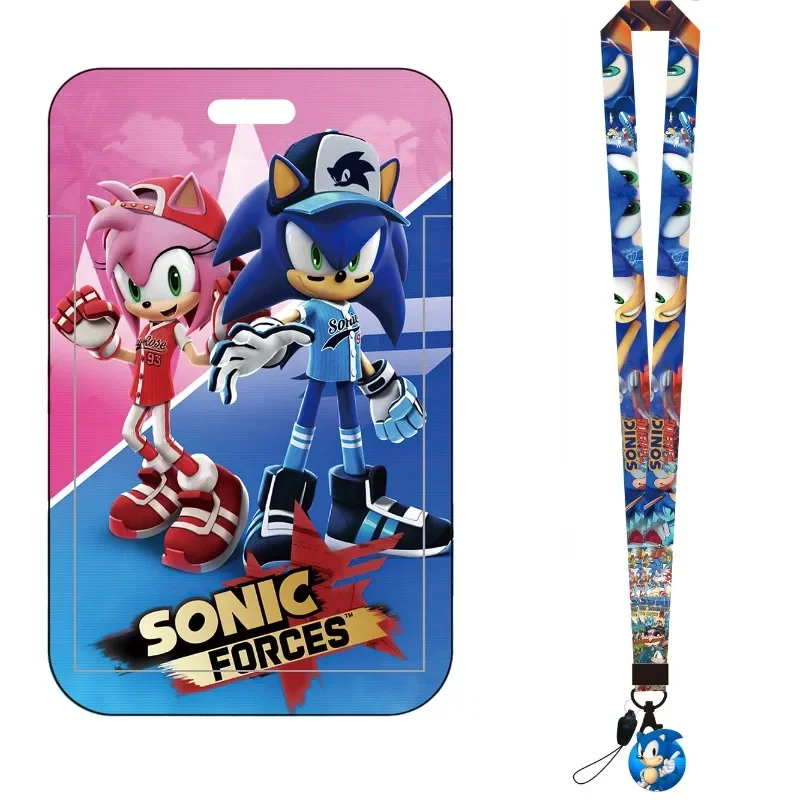 Cartoon Sonic Bus Card Holder Student ID Card Cover Campus Meal Card Case Badge Holder Work Cards Protector with Lanyard view 5