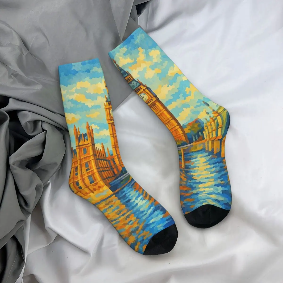 

Всесезонные чулки для экипажа, художественные носки с принтом Биг Бена, забавные длинные носки, аксессуары для мужчин и женщин, подарки