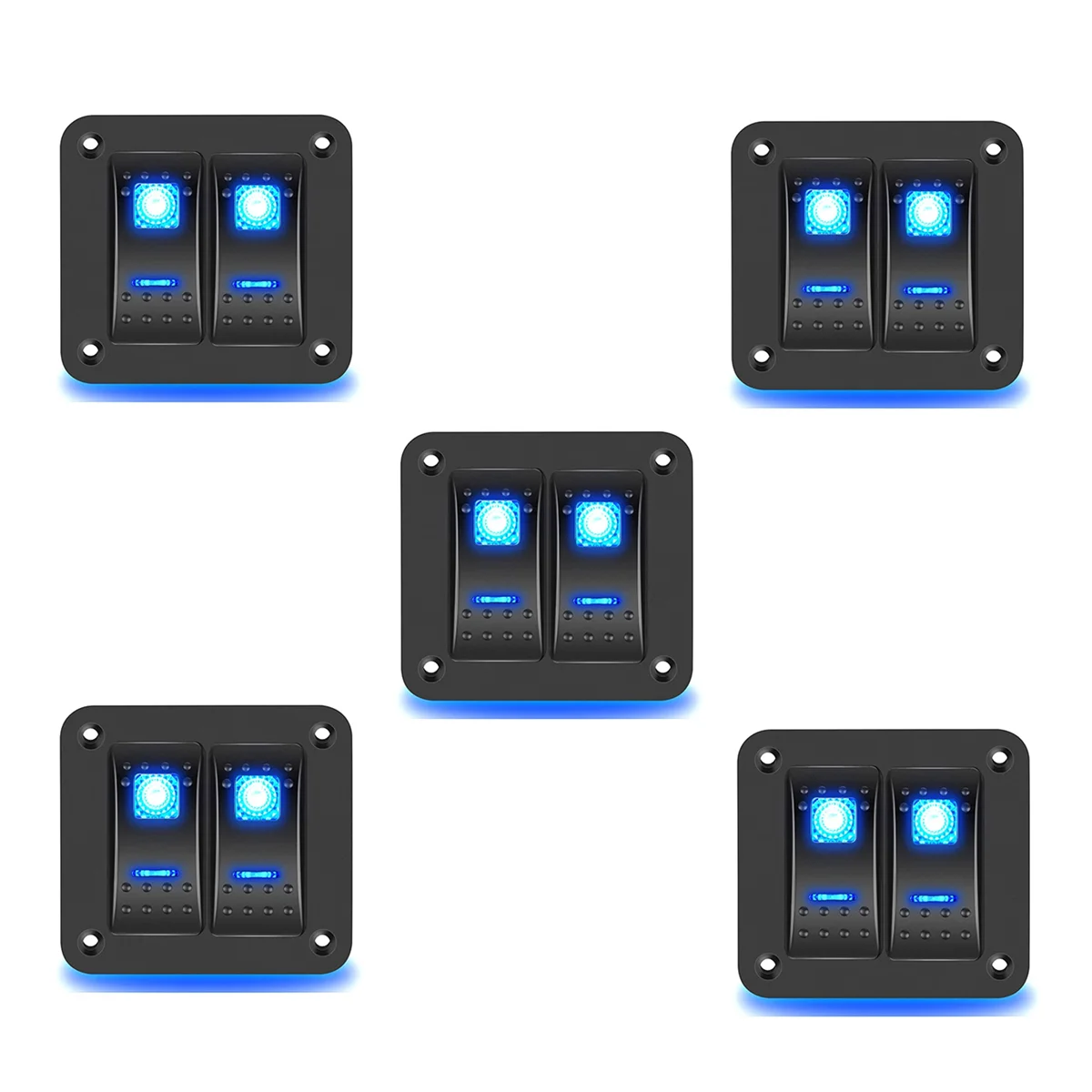 5X 2 Gang Rocker Switch Panel 5Pin On Off Pre-Wired Rocker Switch Waterproof Switche Panel for Car Marine Trailer Blue