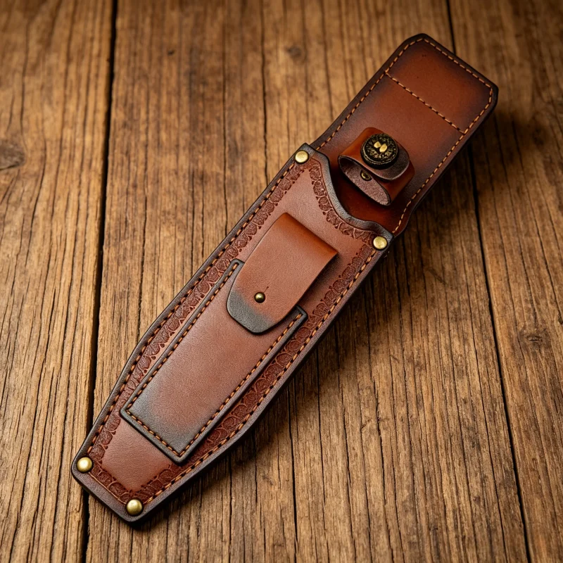 Vintage Circle Emboss Split Cowhide Knife Sheath Metal Snap Multi Rivet Waist Belt Tool Scabbard Sheath Only No Knife Included