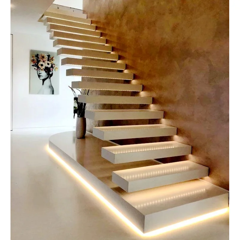 custom.High Quality Solid Wood Glass Steel Floating Staircase Wooden Floating Staircase