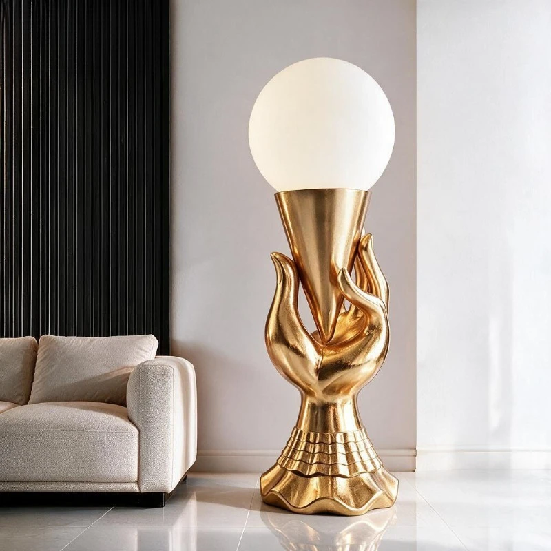 Living room creative illuminated ice cream with raised hand and floor decoration villa light luxury decoration