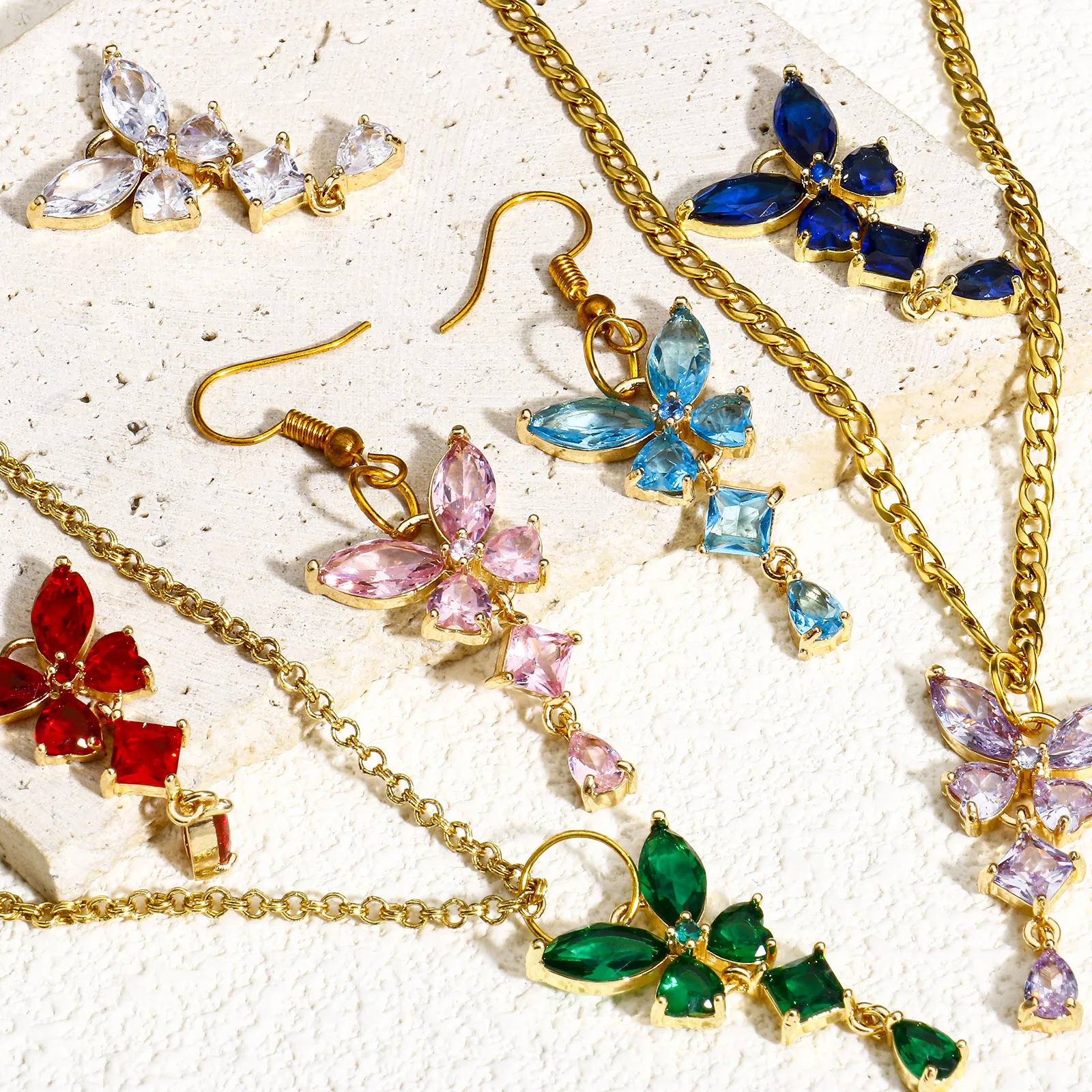 Rhinestone Glass Butterfly Charms Brass Multicolor zirconia Butterfly Tassel Pendants For Jewelry Making Diy Supplies 3.2x1.8cm
