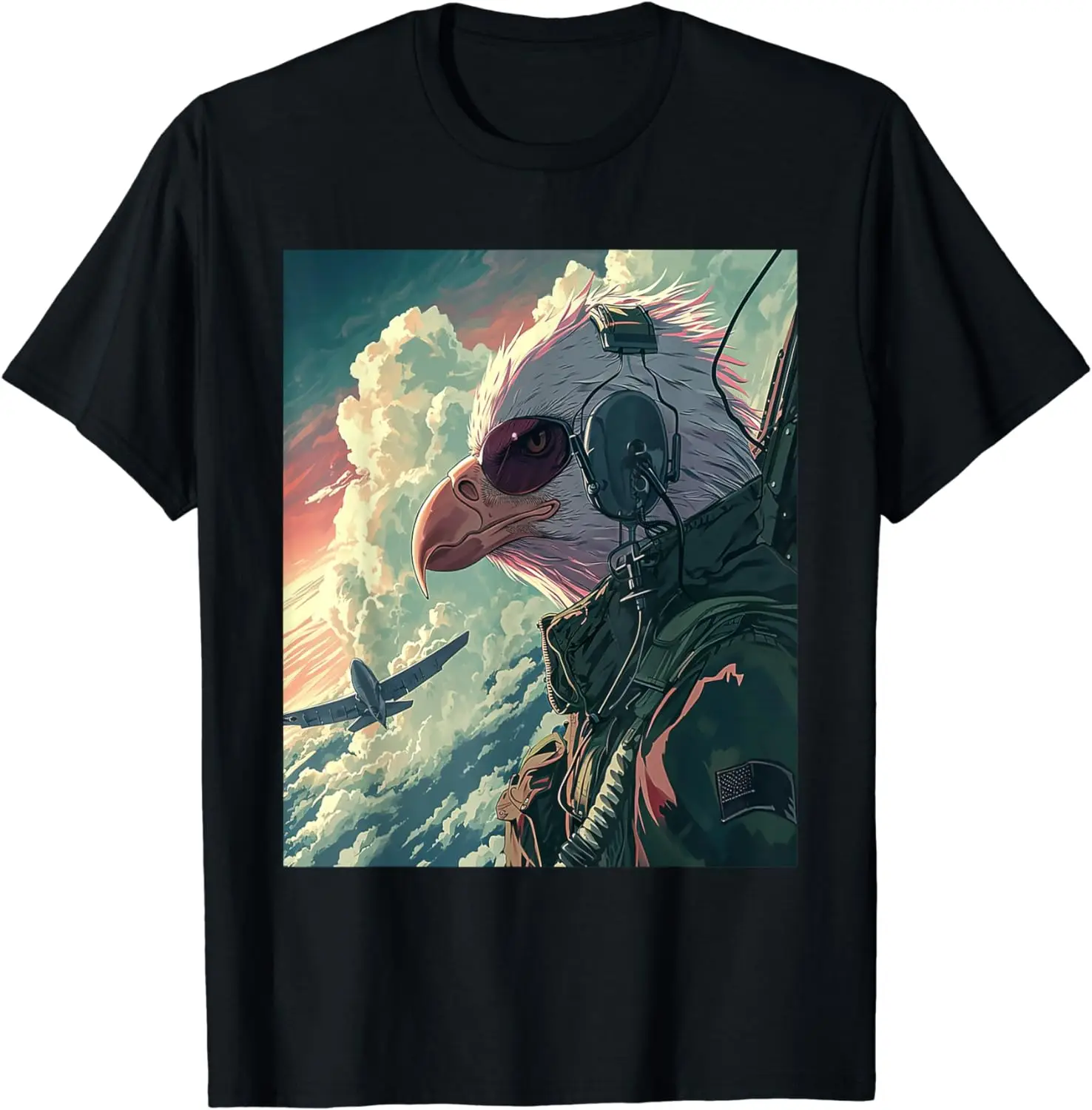 American Bald Eagle Fighter Pilot Patriotic US Military Art T-Shirt