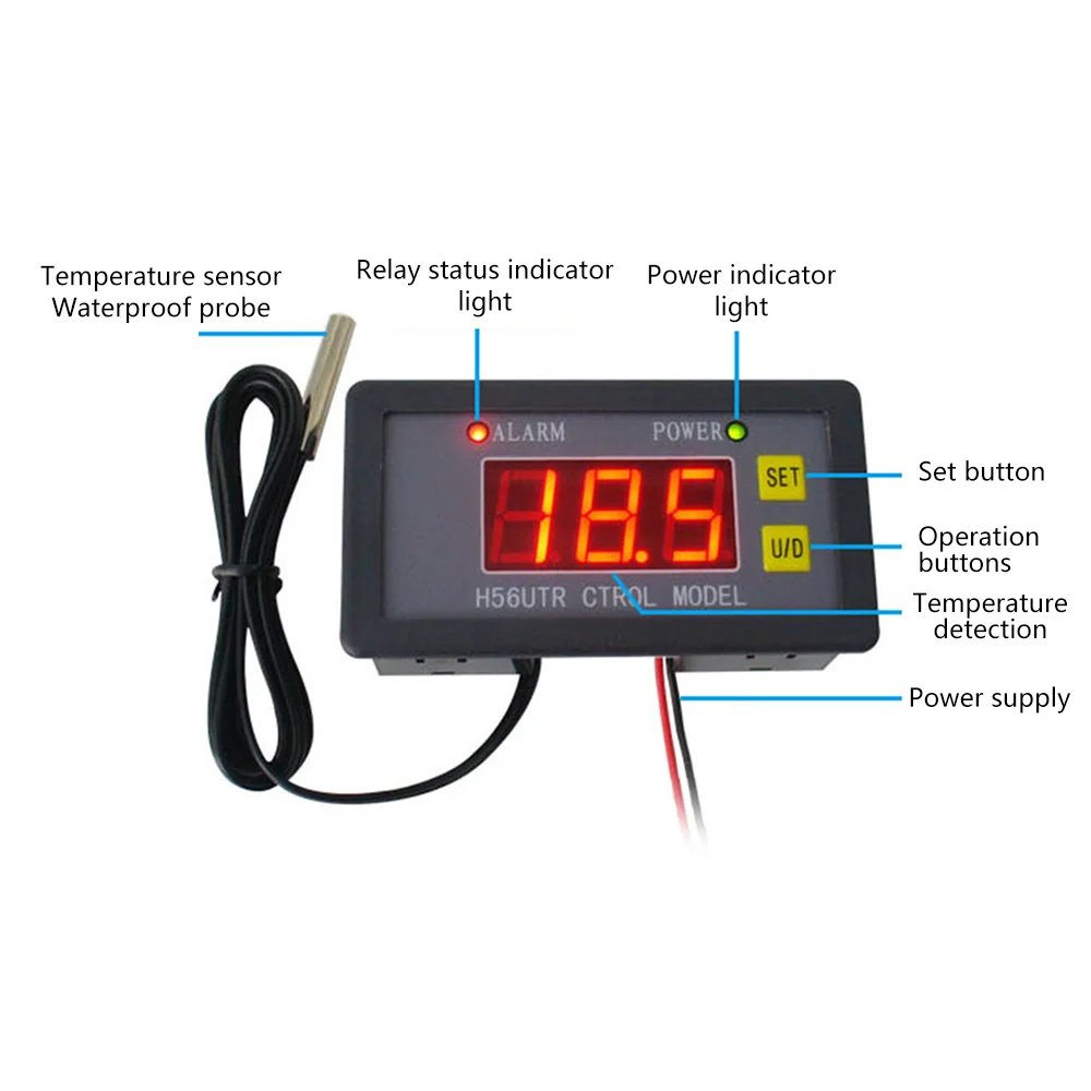 Imagem -03 - Mini Digital Controlador de Temperatura 12v 24v 220v Termostato Regulador de Aquecimento de Refrigeração Controle Termorregulador com Sensor H56tr