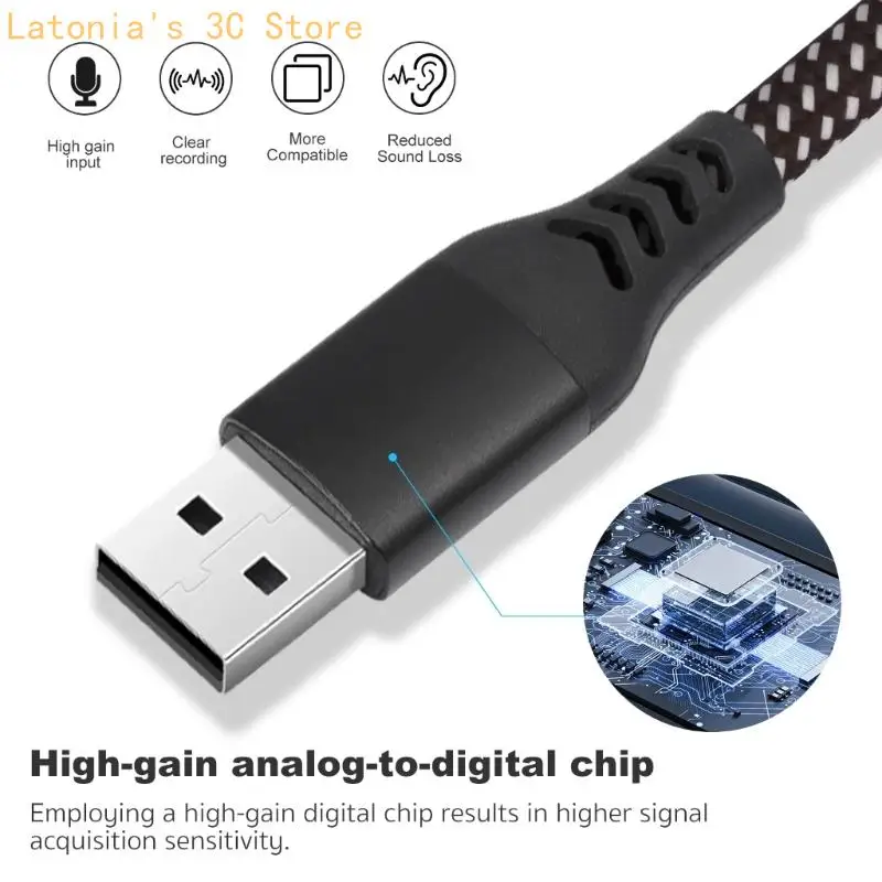 Fabric Wrap USB-A to 6.35 mm Guitar Recording Cable for Practice Room and Daily Desk Use in Music Space Work Zone X3UB