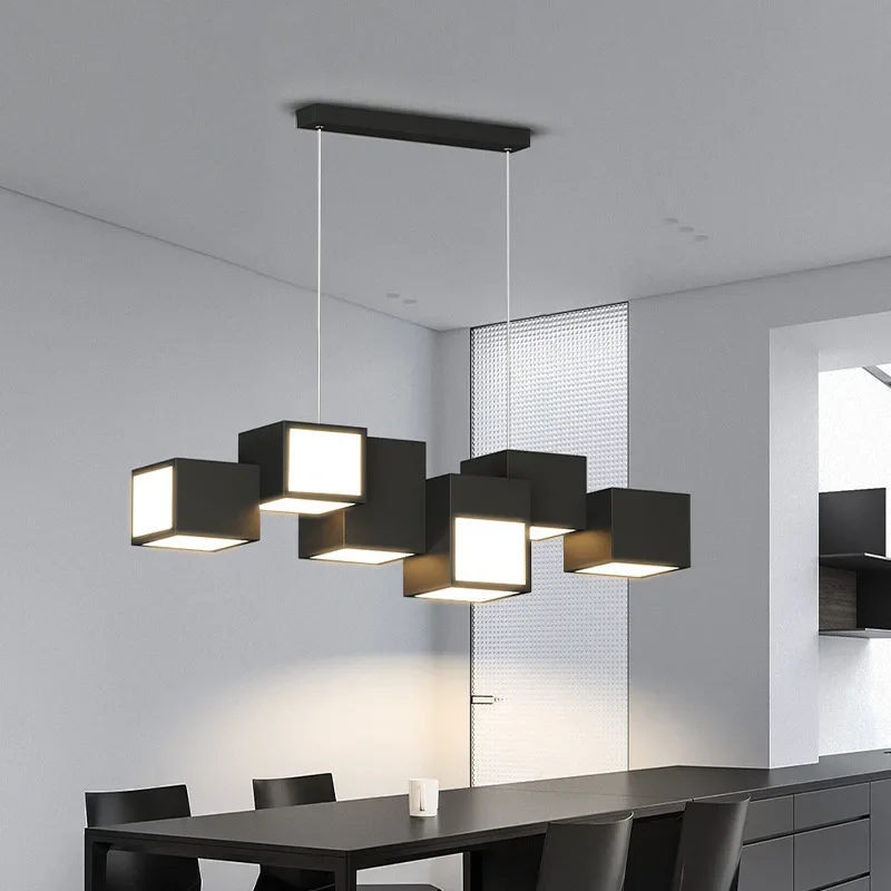 SANDYHA Modern Minimalist Pendant Lights Black White Block Combination Hanging Chandelier for Living Room Bedroom Decoration