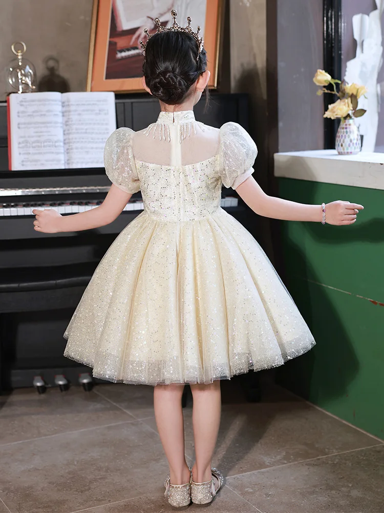 Girl\'s Dress Light Luxury Minority Costume for Piano Performance Host Flower Girl Ball Dress