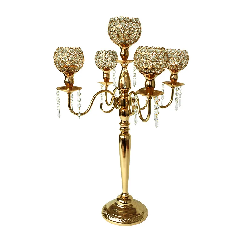 5 Arm Crystal Candelabra Centerpieces Gold Candle Holders for Wedding Columns Home Holiday Dinner Party and Formal Event Table D