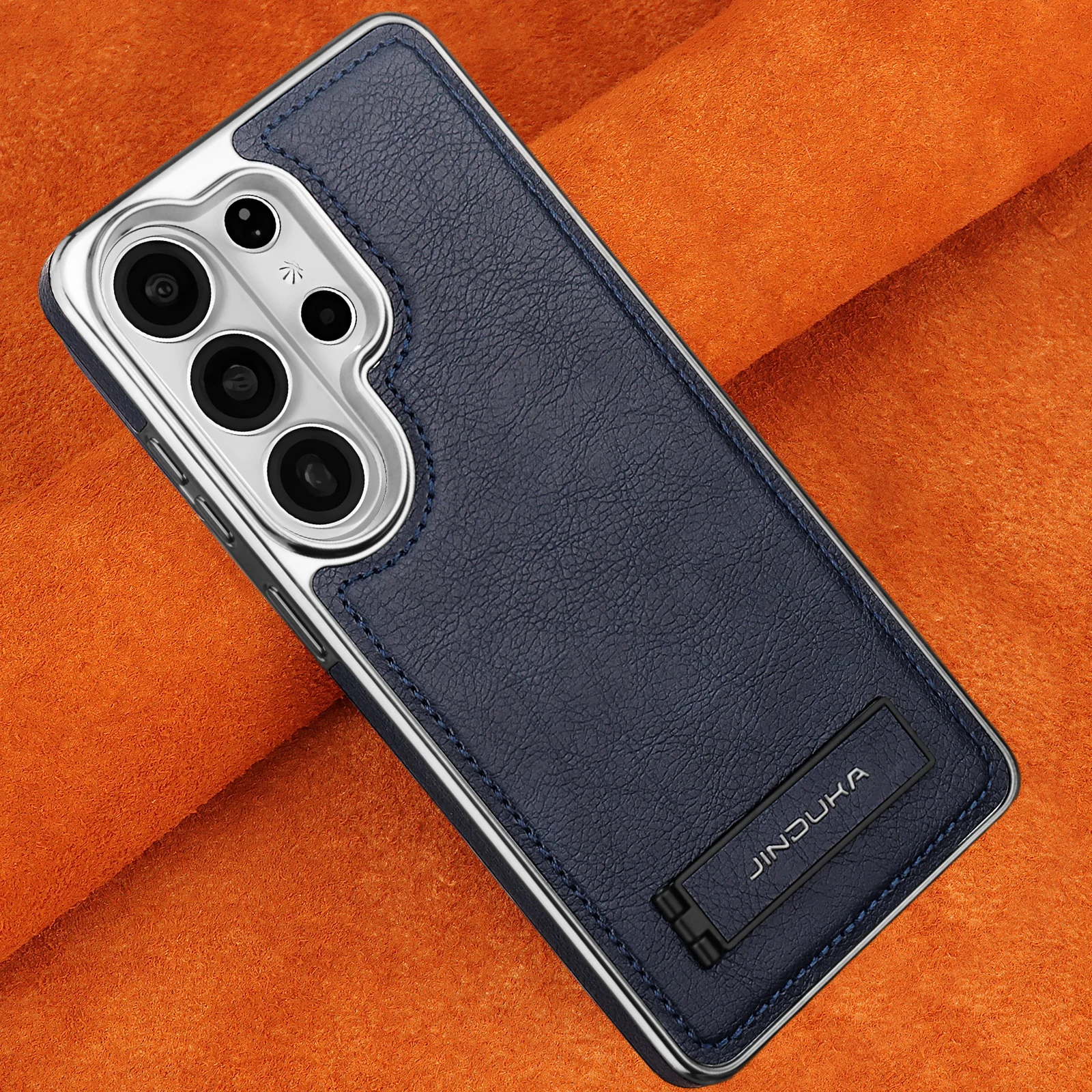 

Premium Vintage Leather Case for Samsung Galaxy S26 Ultra S25+Plus S24 with Kickstand Holder Business Stylish Plating Frame
