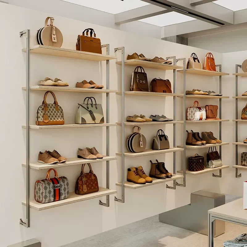 Aluminum profile clothing store, shoe bag rack, ocean plate shelf, wall multi-layer shoe rack, live stream display rack