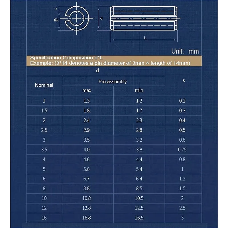 Black 65 Manganese Steel M6 M8 M10 M12 Steel Spring Elastic Cylindrical Cotter Pin Dowel Locating Pins Spring-Type Straight Pins