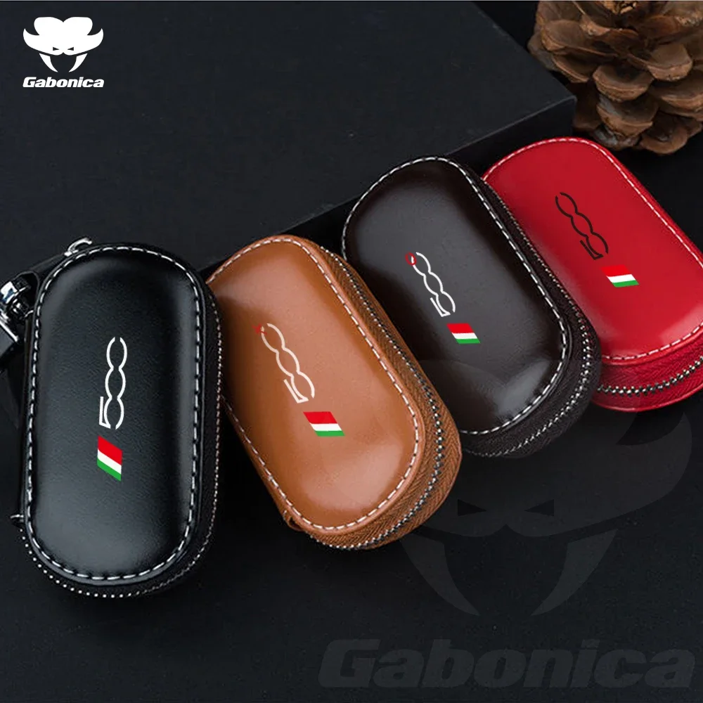 New Leather Car Key Case Folding Remote Control Zipper Keychain For Fiat 500 500C 500L 500X Shell Protector Cover Auto Accessory