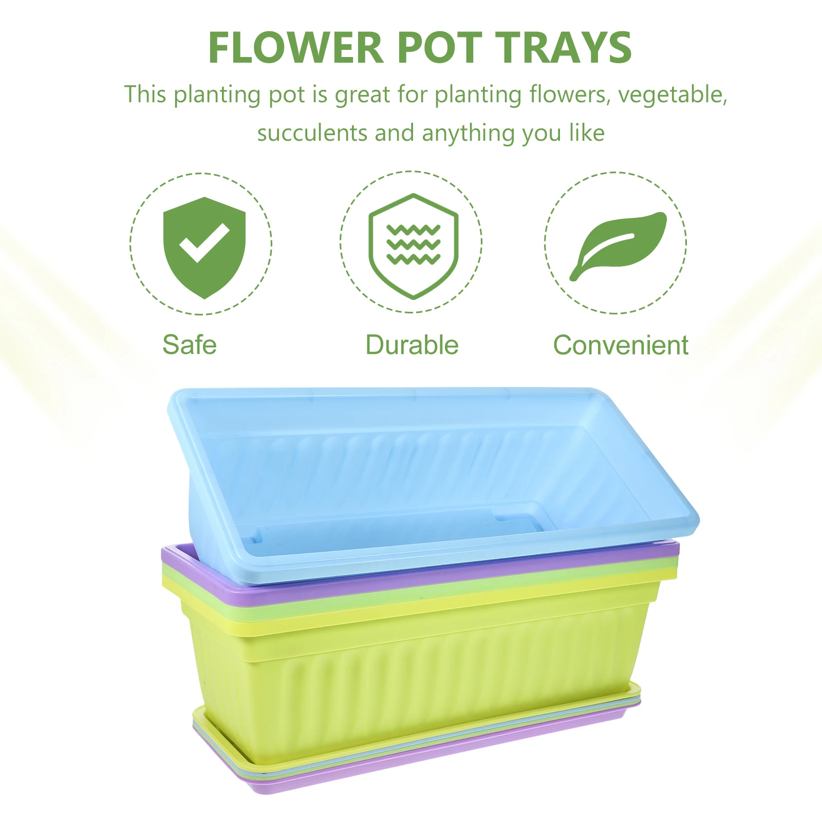 

4 set 17 Inch Window Flower Pots with Trays for Balcony Garden Patio Planter Boxes Resin Material Drainage Design