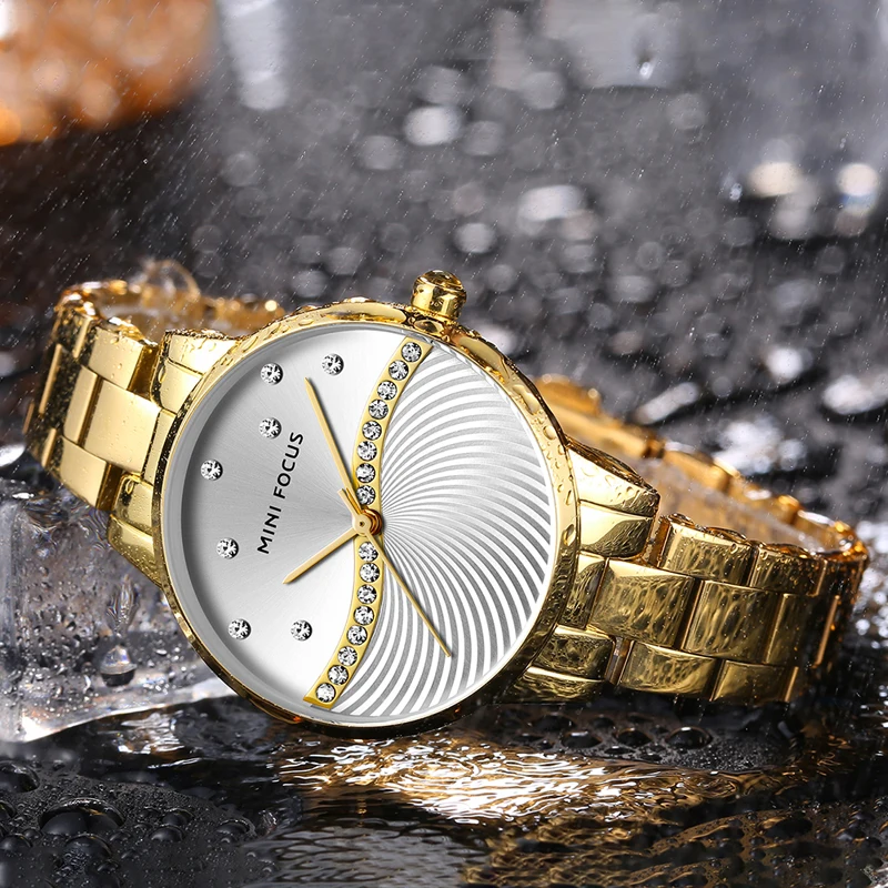 MINI FOCUS 0263 Luxury Fashion Quartz Watches for Woman Waterproof Bracelet Elegant Rhinestone Dial Ladies Watch montre femme