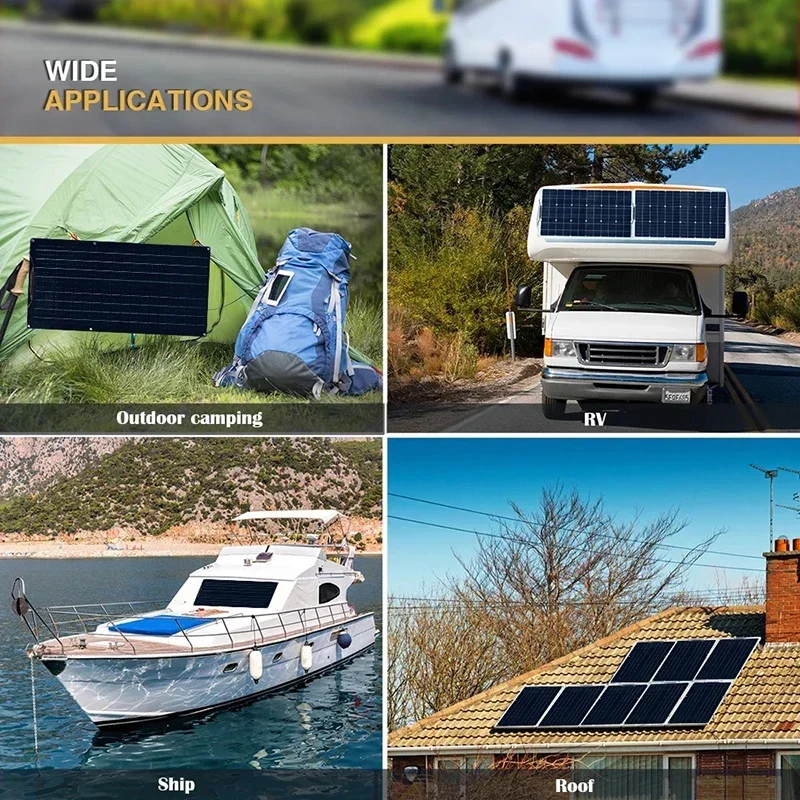 300W Solar Panel 18V PET/ETFE Flexible Monocrystalline Solars Plate Cell Battery System Kit for Marine Camping Boat RV Outdoor