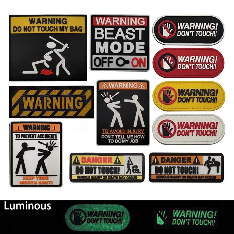 2PCS/DANGER Don't Touch,WARNING BEAST MODE,Luminous PVC Applique Morale Patches,Military Stickers Tactical Badge For Vest,Helmet