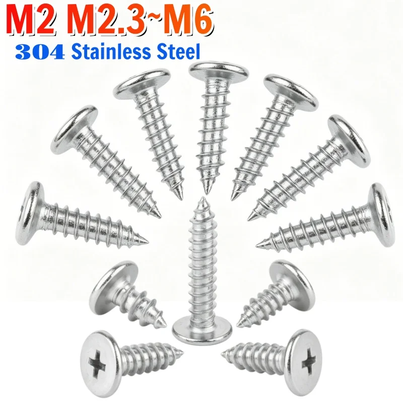 5~200pcs 304 Stainless Steel Phillips Ultra Thin Flat Head Self-tapping Screw M2~M6 Cross Low Flat Wafer Head Wood Screw