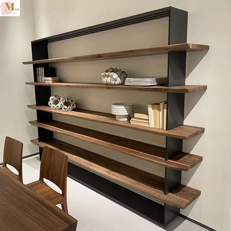 

Nordic solid wood bookcase logs movable industrial style retro office display rack display rack landing