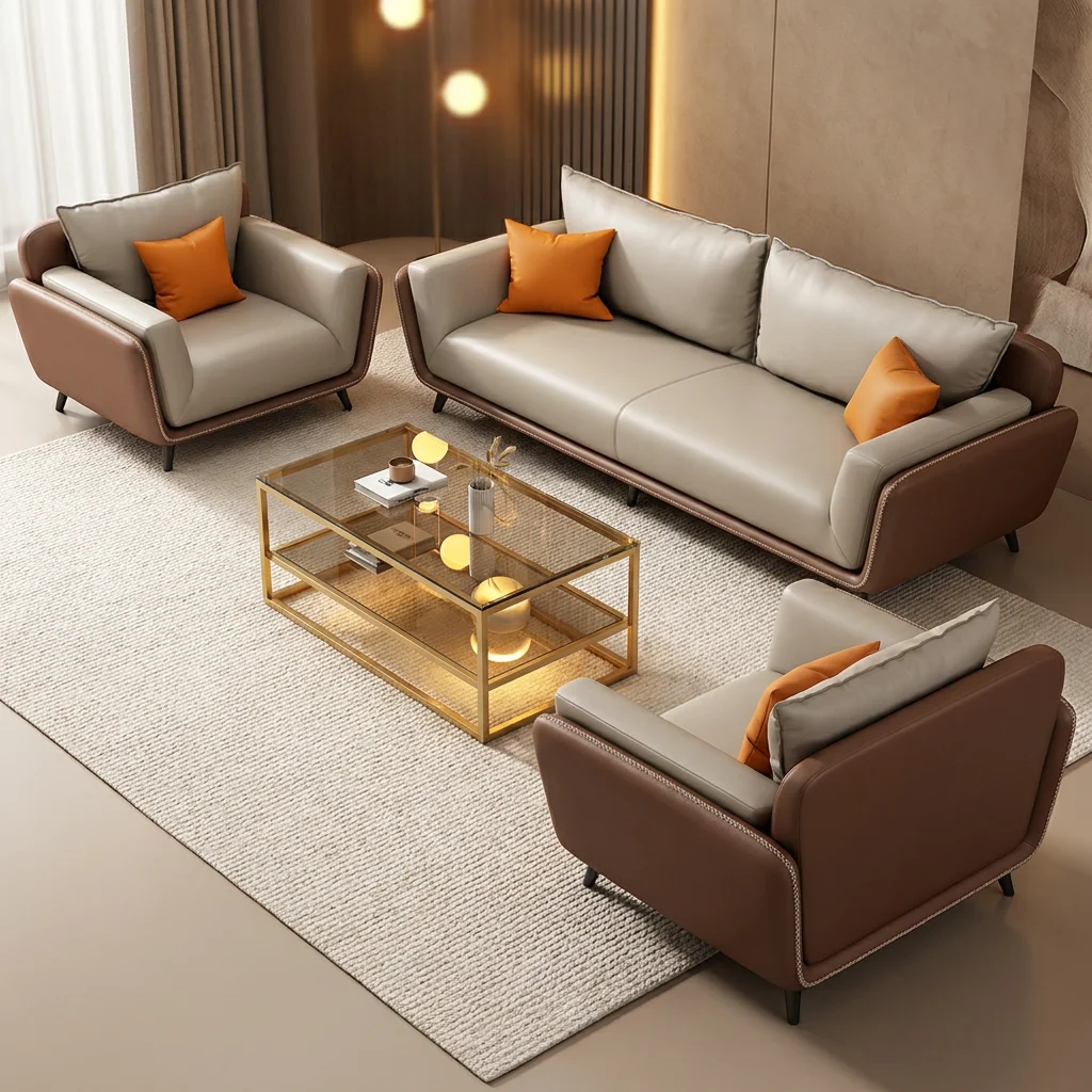 Reception Sofa Set Breathable Microfiber Leather Sleek Scandinavian Style For Client Waiting Area Furniture