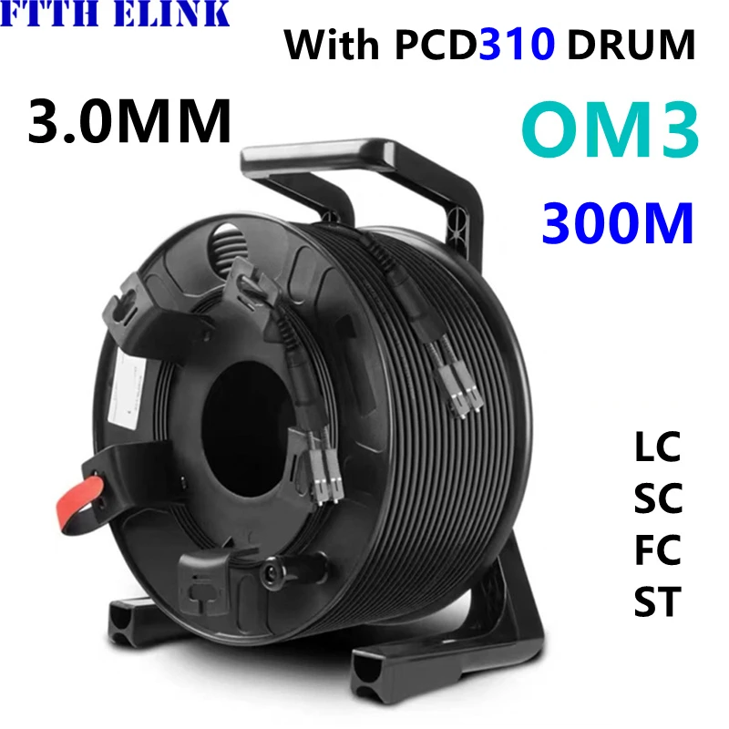 300m 2 core OM3 TPU Armored fiber patchcord with PCD235 drum 2C SC LC FC ST Multimode optical fibre jumper outdoor 2 fibres