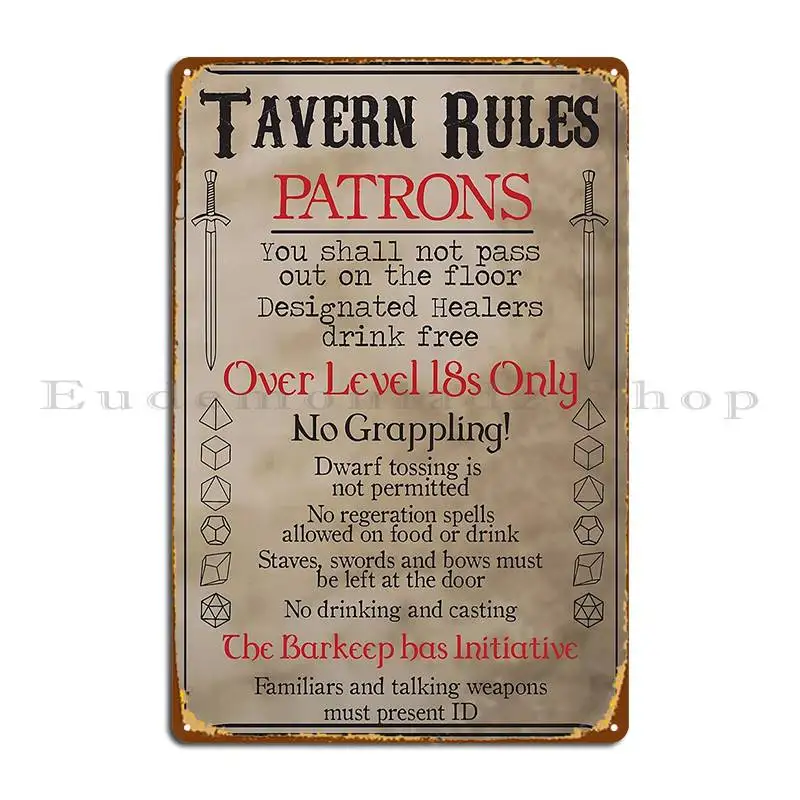 Tavern Rules Rpg Rules For Any Fantasy Tavern Table Top Gaming Nickicollings Metal Signs Cinema Personalized Bar Cave