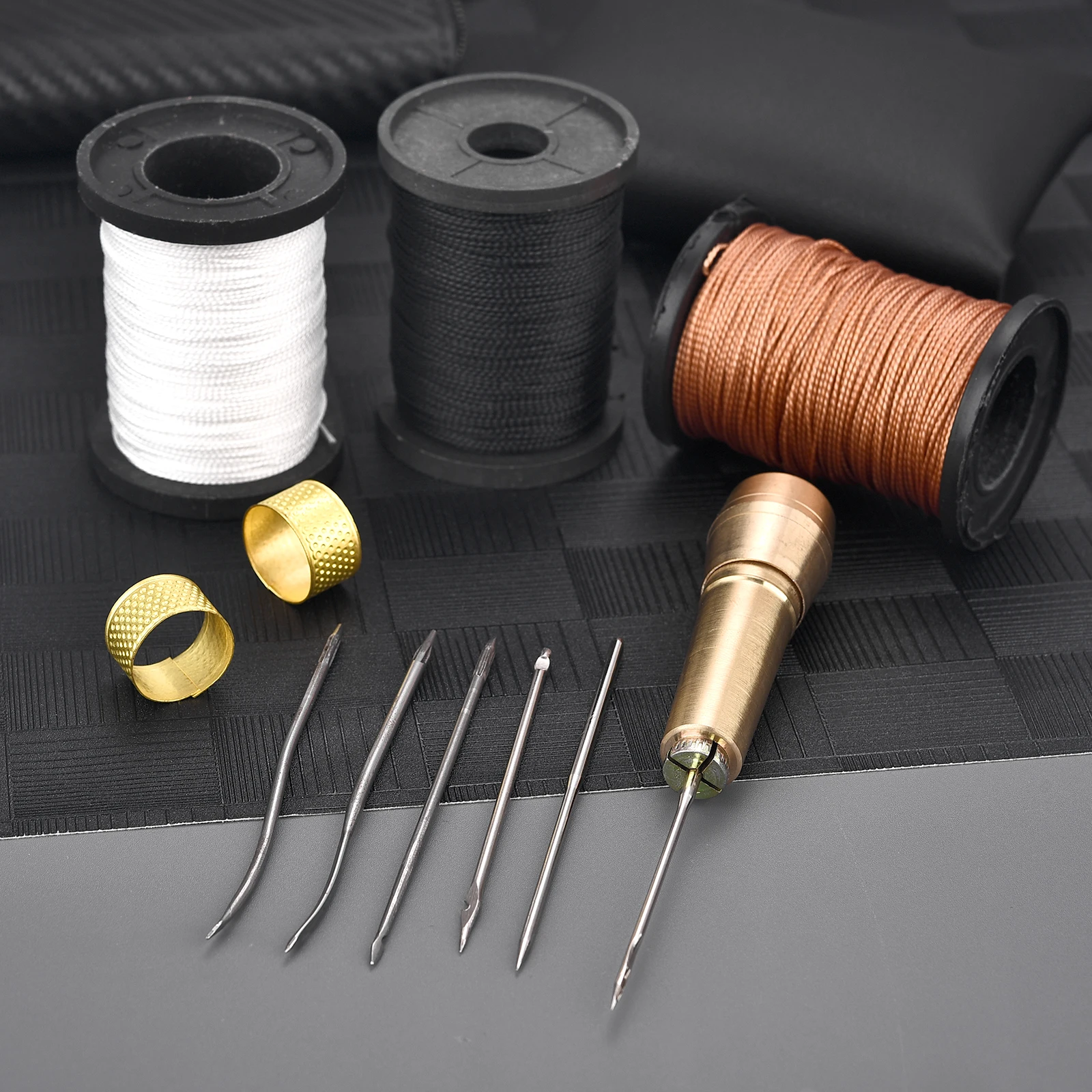 Picture 3: Leather Sewing Kit DIY Leather Sewing Awl Needle With Copper Handle Set Leather Canvas Tent Shoes Repairing Tool W/Nylon Thread