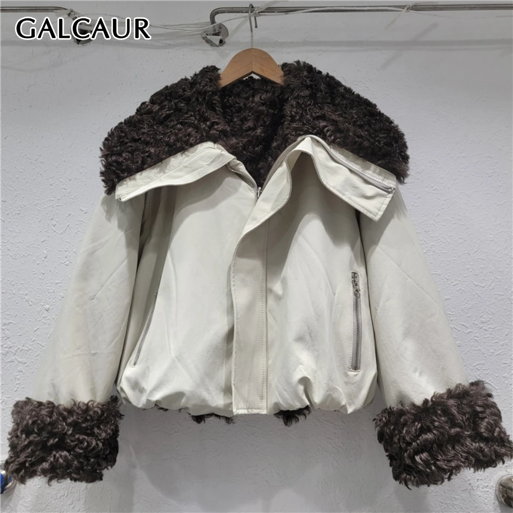 

GALCAUR Solid Spliced Fur Chic Jacket Female Lapel Long Sleeve Loose Design Streetwear Women's Jackets Autumn Style Fashion New