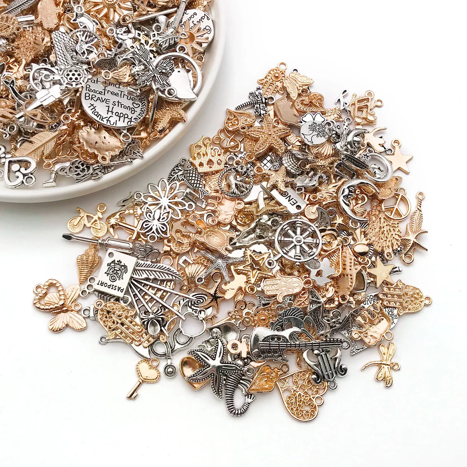 20/30/50pcs Antique Silver + KC Gold Charms Random Set, for DIY Jewelry Making - Necklace/Bracelet/Earring Accessories