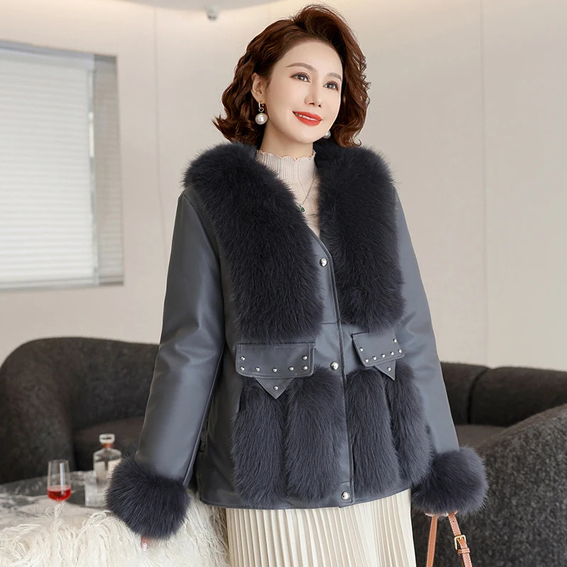 معطف فرو نسائي جديد لخريف وشتاء 2025 باللون البيج والرمادي والقهوة من المخمل المنك السميك من القطن برباط على الخصر