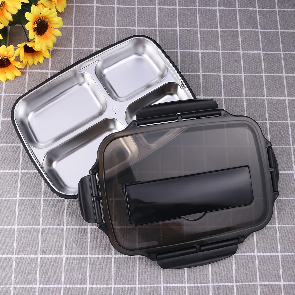 

4 Grids 304 Stainless Steel Insulated Lunch Box Pp Cover Leakproof Food Container For Hot Soup Rice Bento Storage Single Layer
