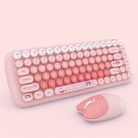 2.4G Wireless Keyboard Mouse Combo 84 Keys Compact Size Colorful Retro Round Keycaps For Laptop/Desktop, Battery Powered
